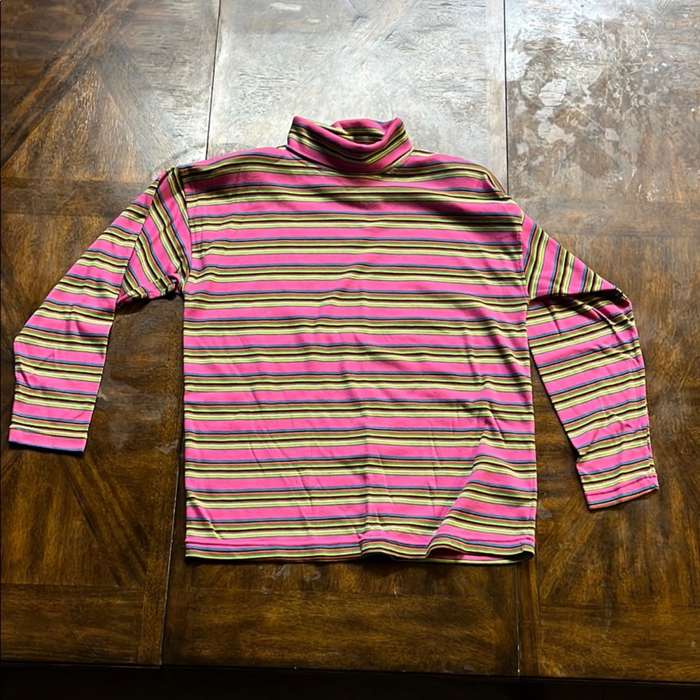 Cozy Pink and Yellow Knit Turtleneck Sweater